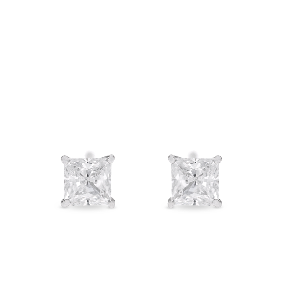 Sterling Silver Square Cubic Zirconia Stud Earrings