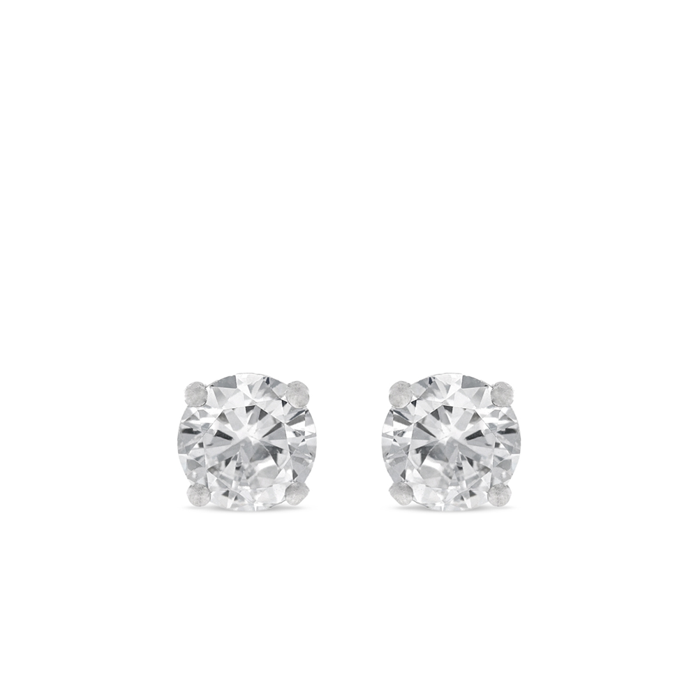 Classic Sterling Silver Round Cubic Zirconia Stud Earrings