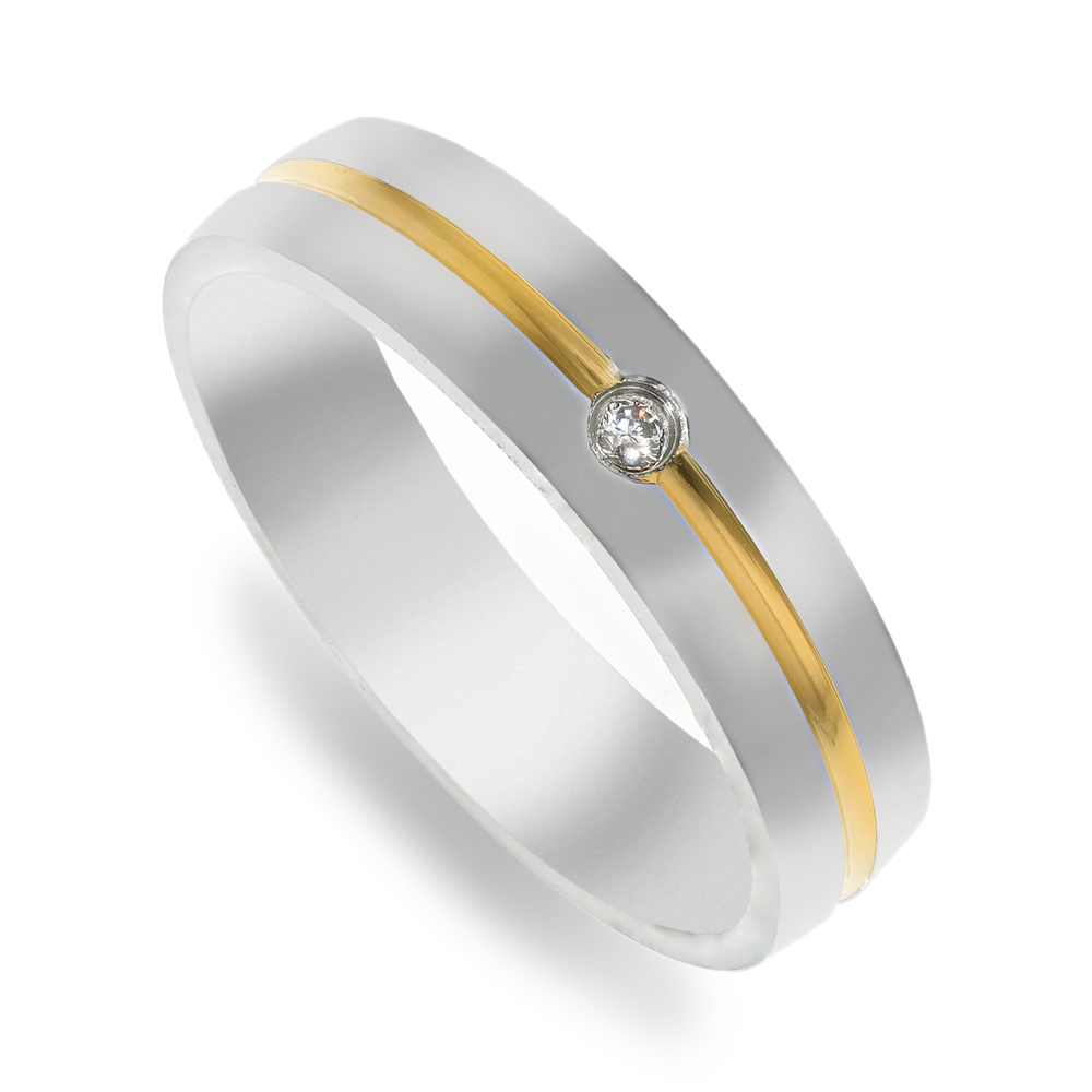 Stainless Steel Cubic Zirconia 2-Tone Ring