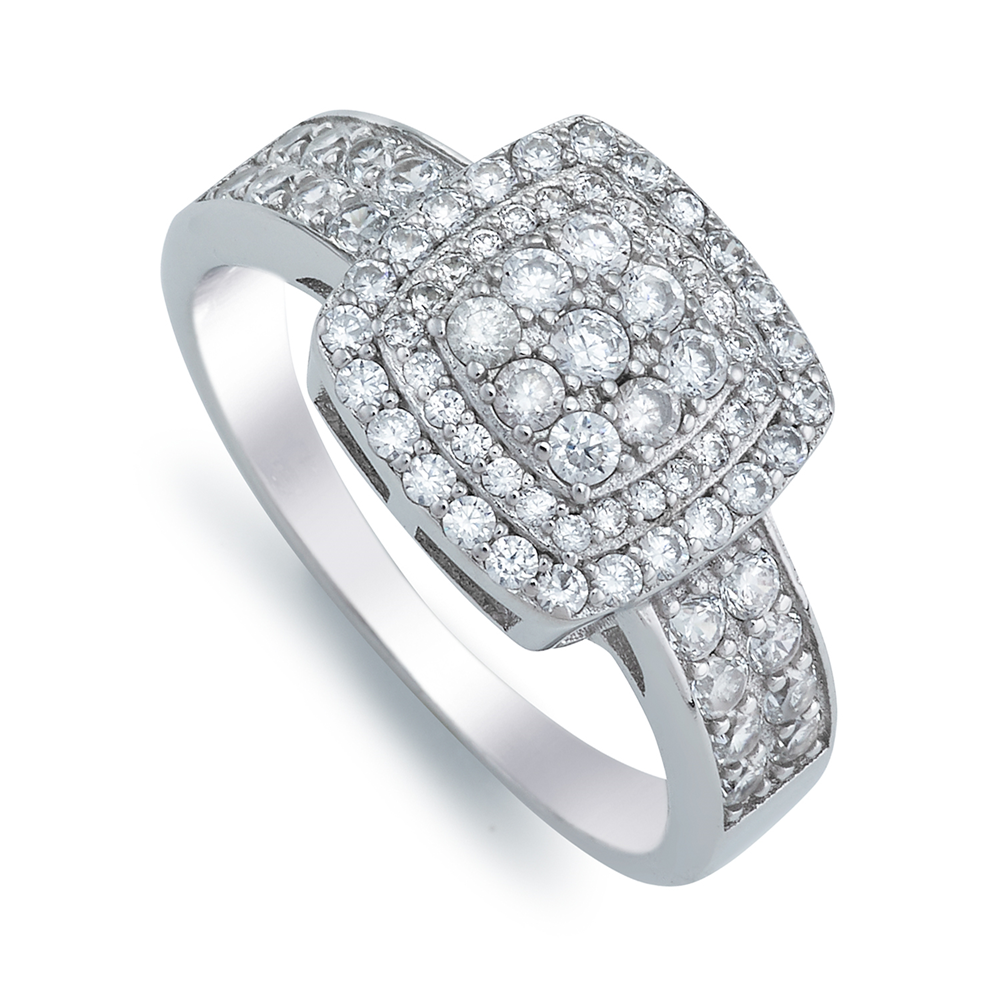 Sterling Silver Cubic Zirconia Square Cluster Dress Ring