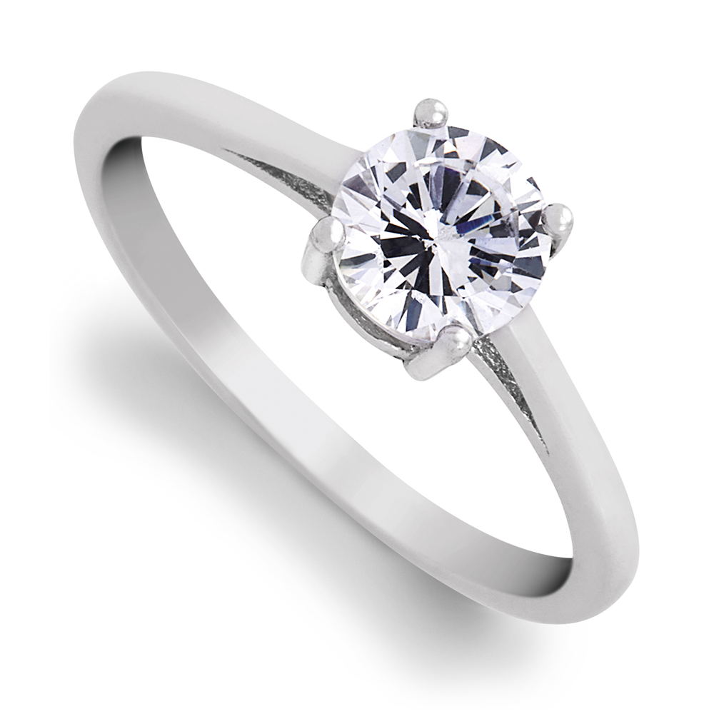 Sterling Silver Cubic Zirconia Four Claw Solitaire Ring