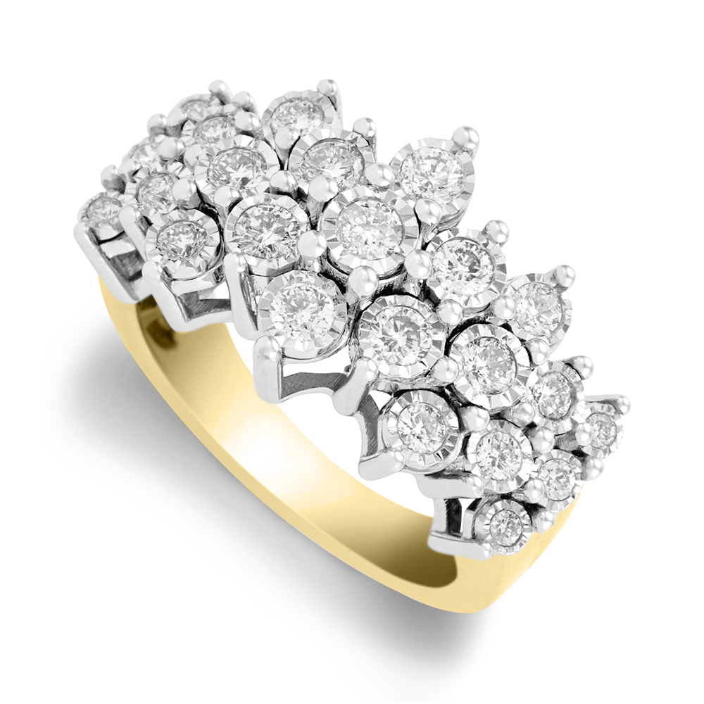 9ct Yellow Gold 1ct Diamond Cluster Ring