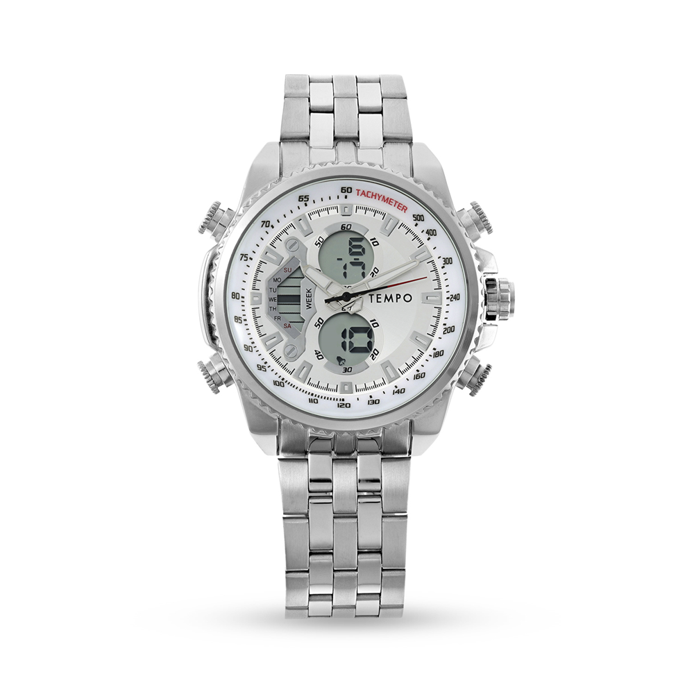 Tempo Sporty Multi Function Silver Tone Watch