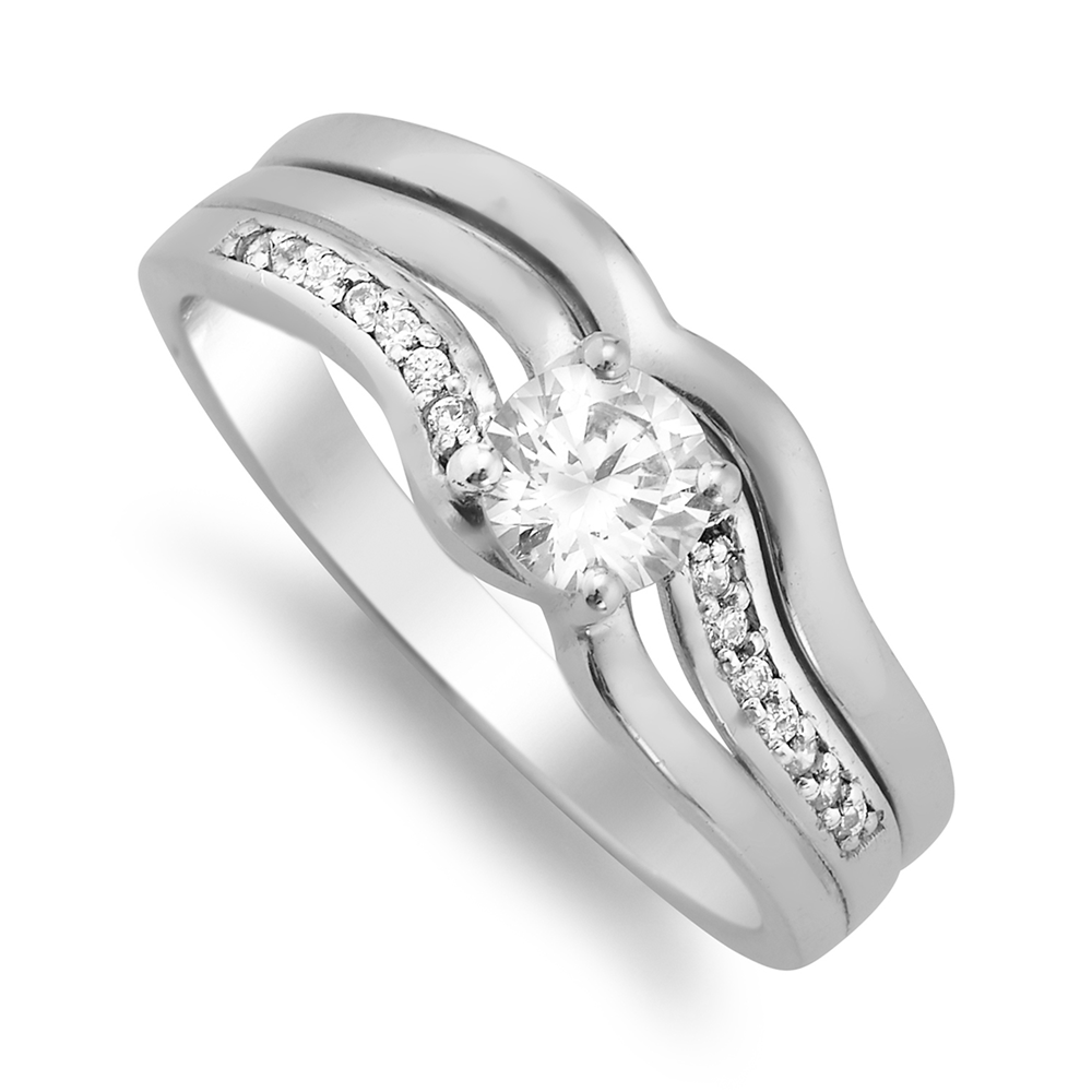 Sterling Silver Cubic Zirconia Wiggly Twinset Ring