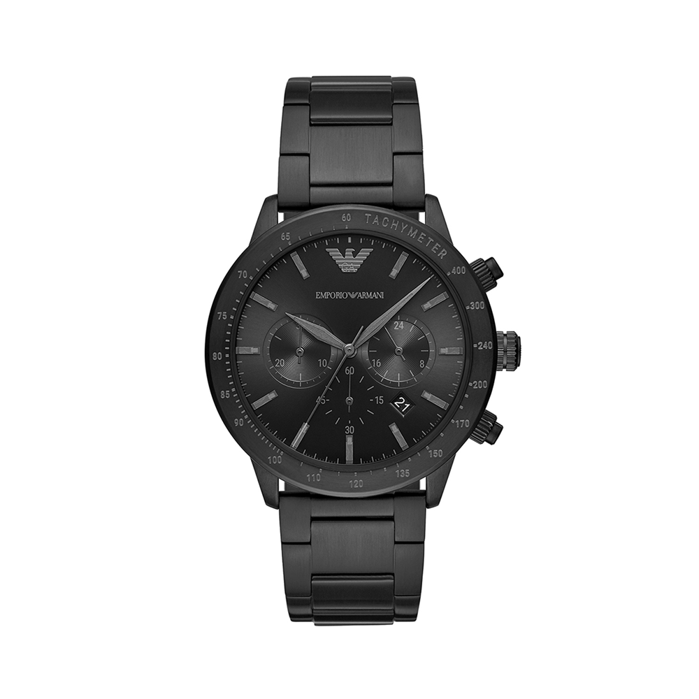 Emporio Armani Men's Black Plated Stainless Steel Chronograph Bracelet Watch