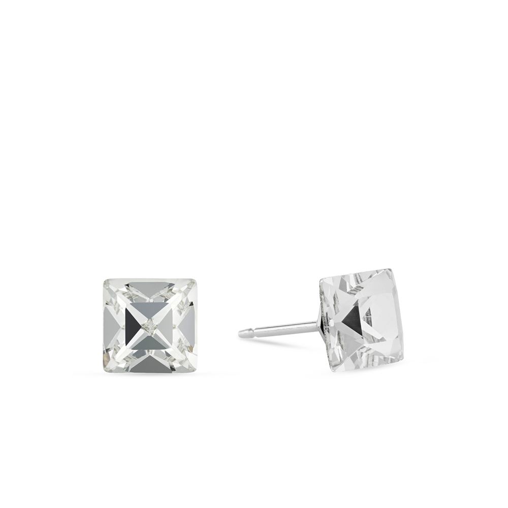 Stainless Steel & Crystal Square Stud Earrings