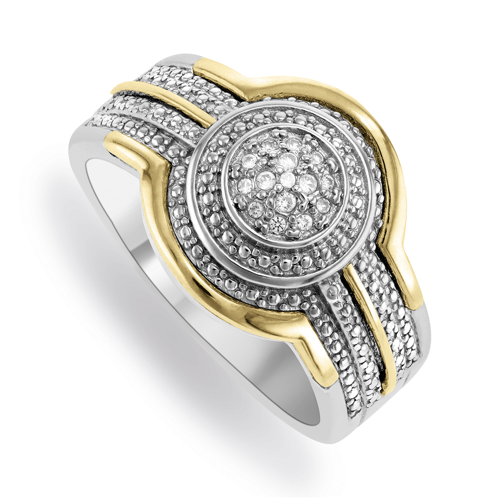 Yellow Gold & Sterling Silver Diamond & Created White Sapphire Ring