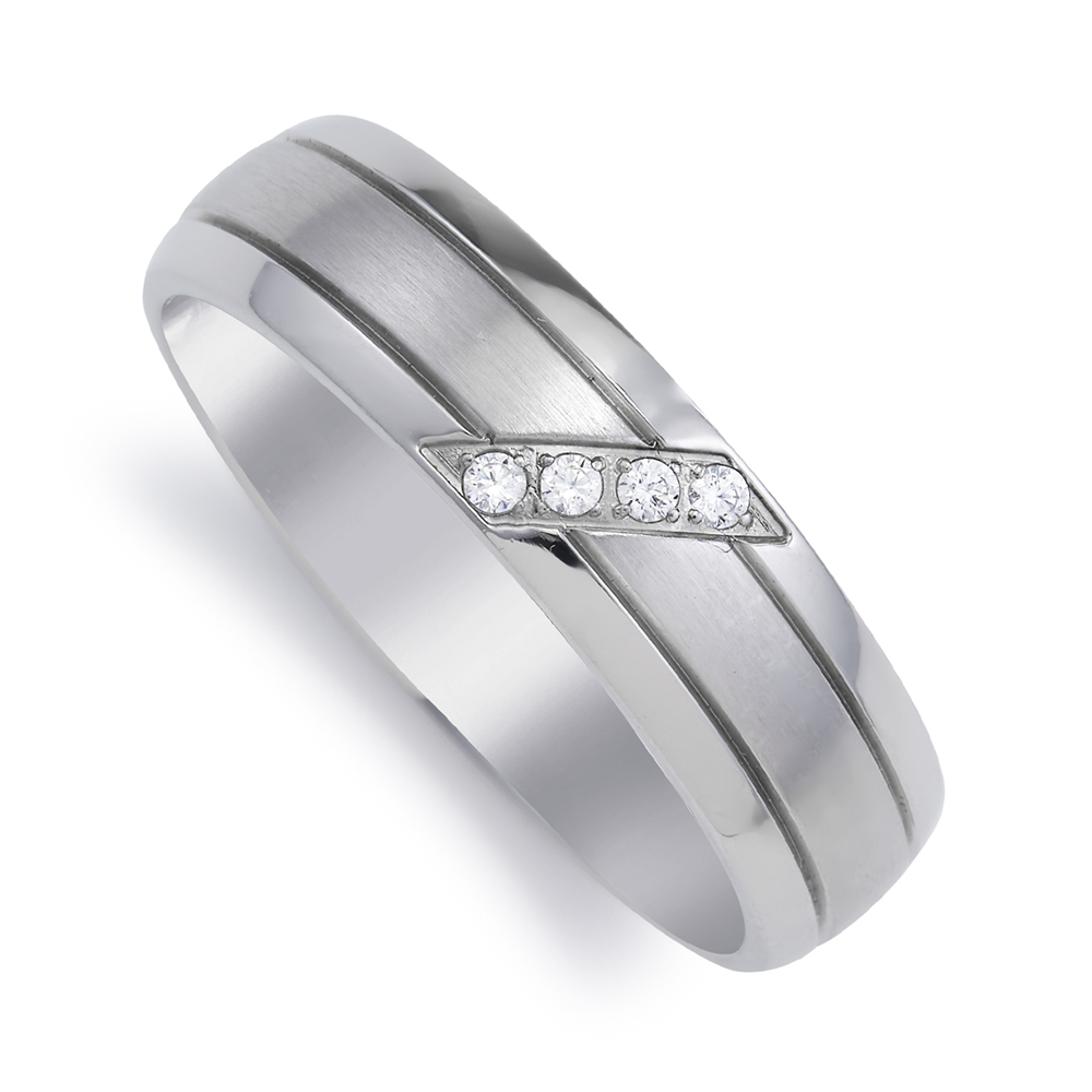 Stainless Steel & Cubic Zirconia Striped Ring