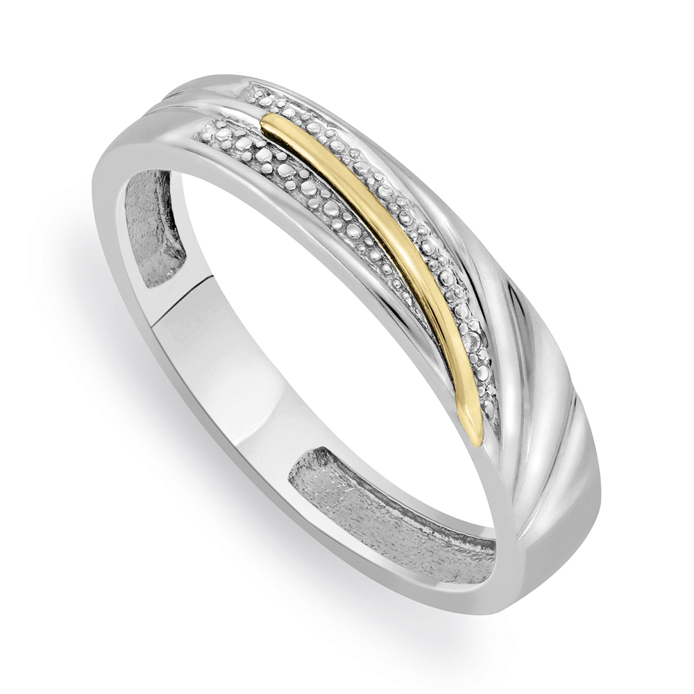 Yellow Gold & Sterling Silver Diamond Men's Wedding Band