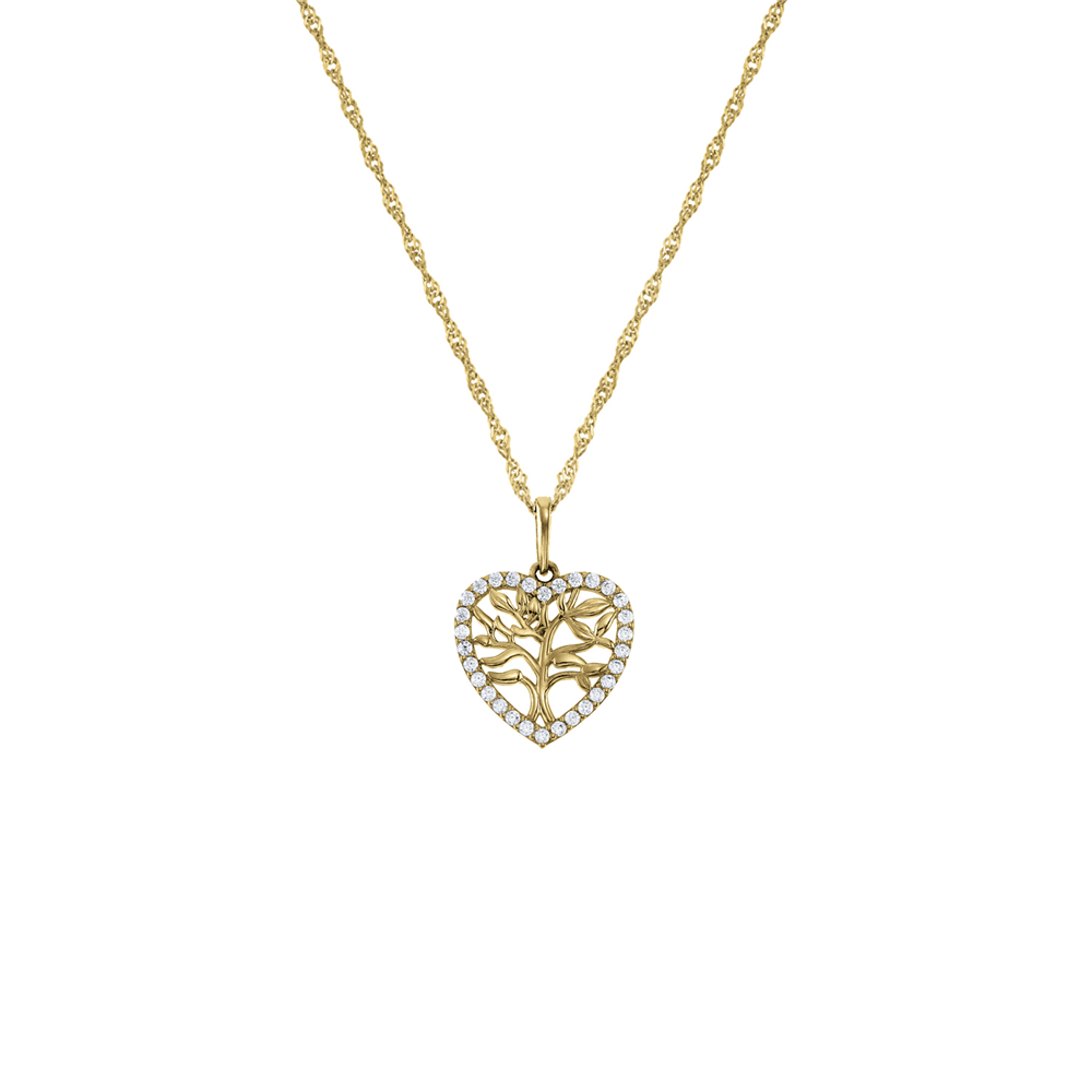 Yellow Gold Tree of Life Heart Pendant on chain
