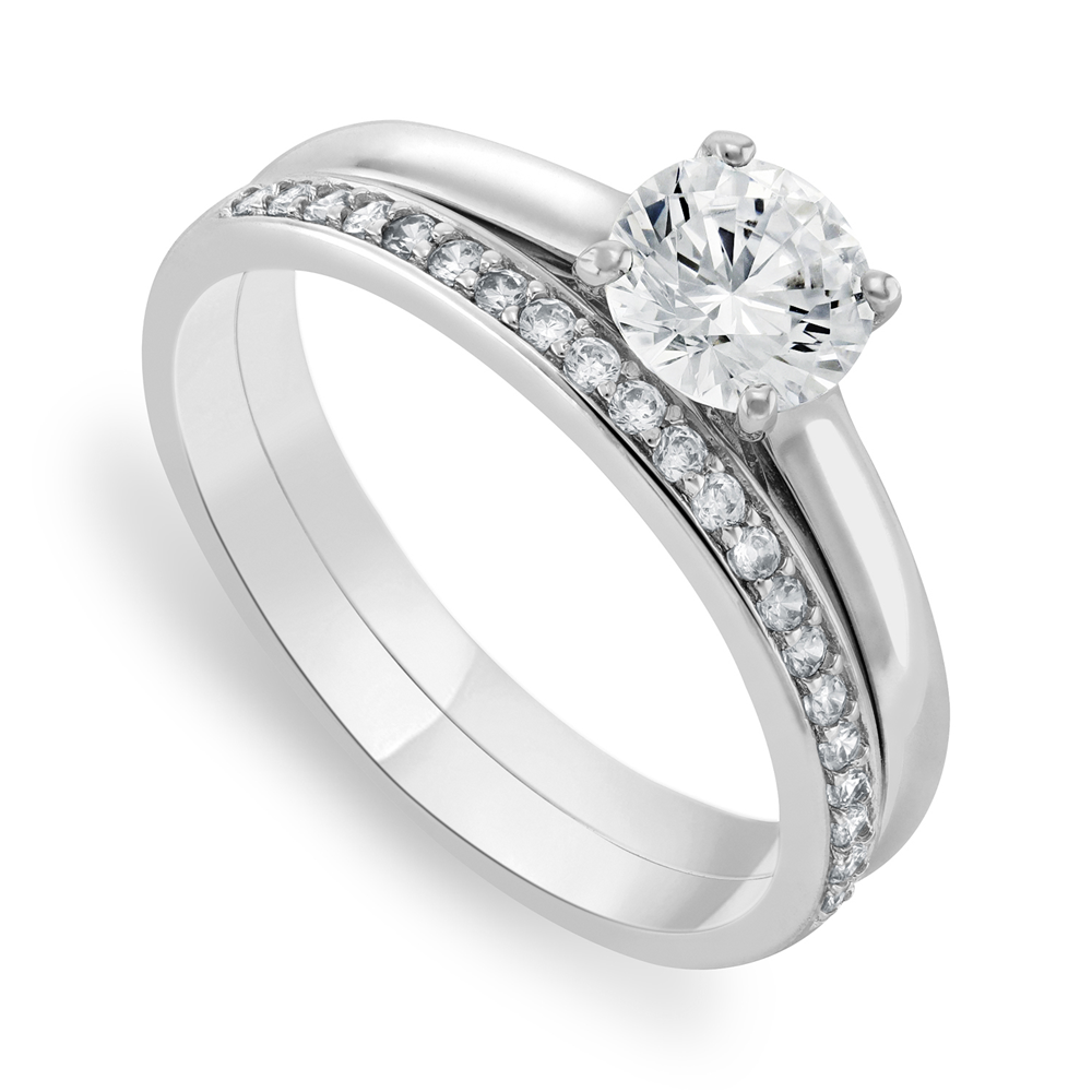 Cheté Platinum & Sterling Silver Diamondlite Cubic Zirconia Twinset Ring