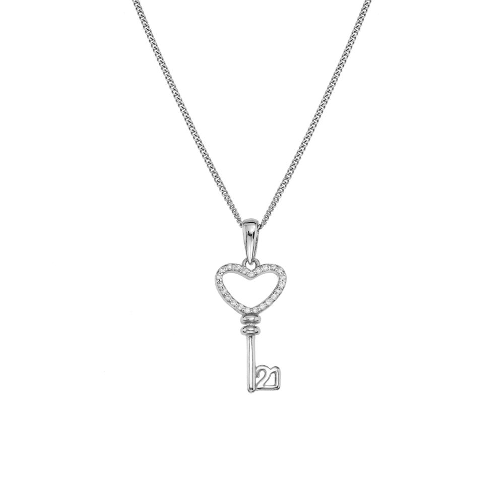 Sterling Silver Cubic Zirconia 21st Key Pendant