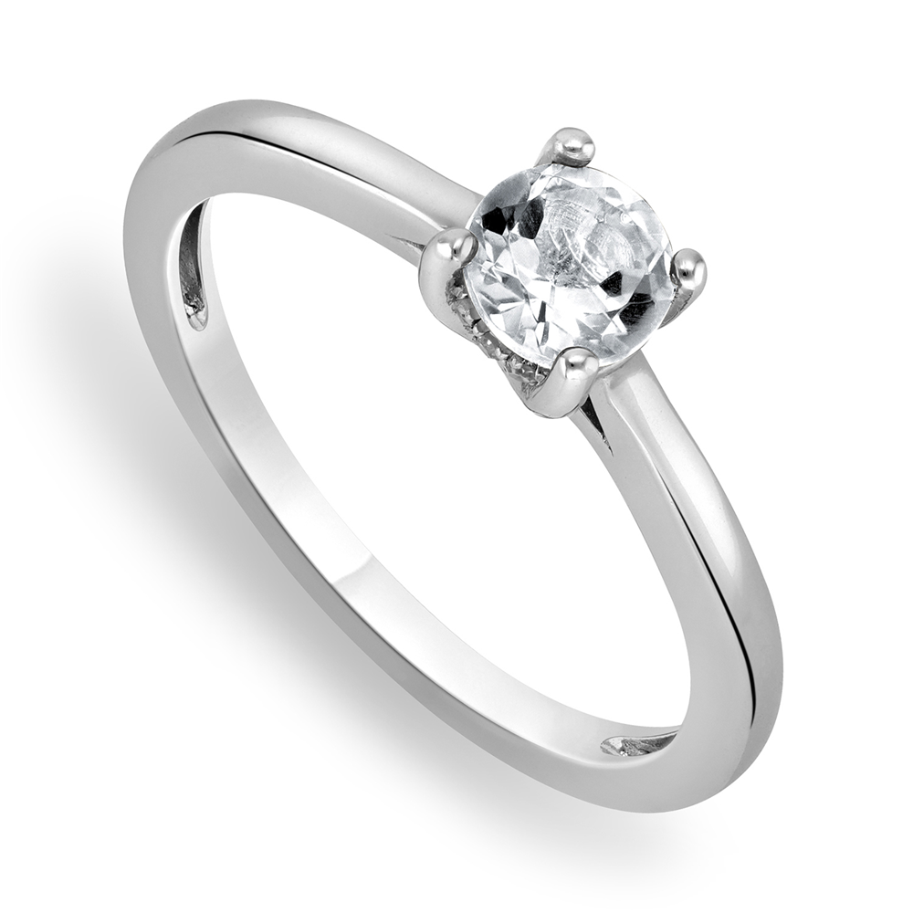 Sterling Silver Diamond & Created White Sapphire Birthstone Ring