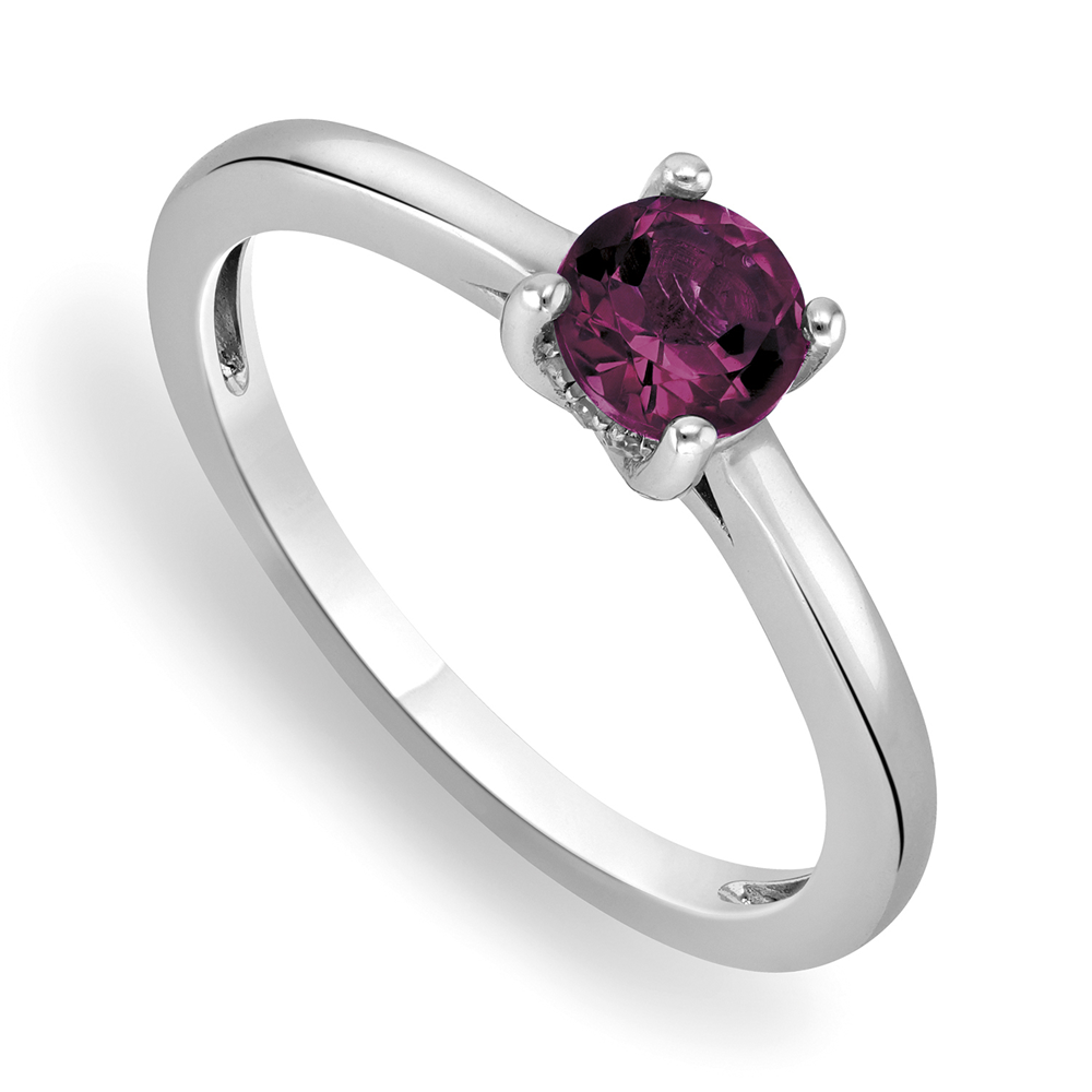 Sterling Silver Diamond & Created Ruby Birthstone Ring