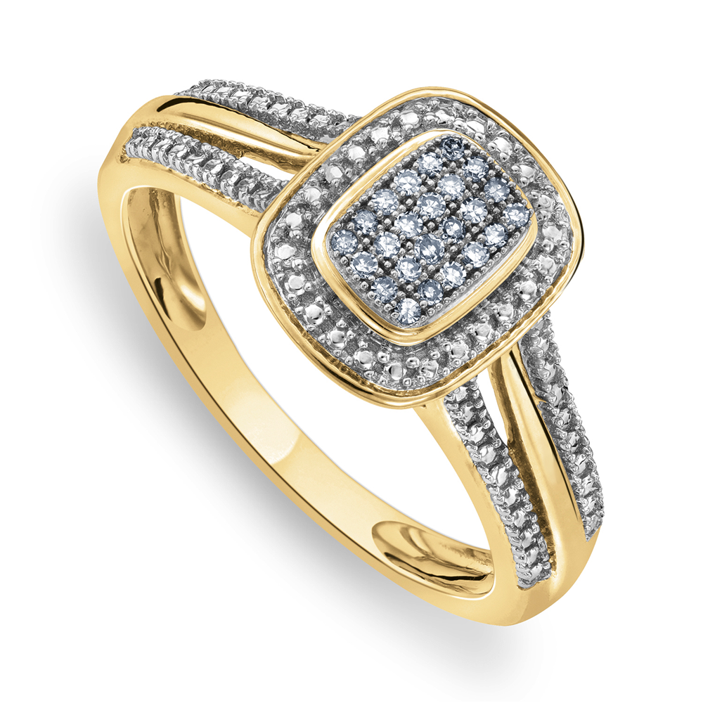 Yellow Gold 0.072ct Diamond Rectangle Sparkle Ring