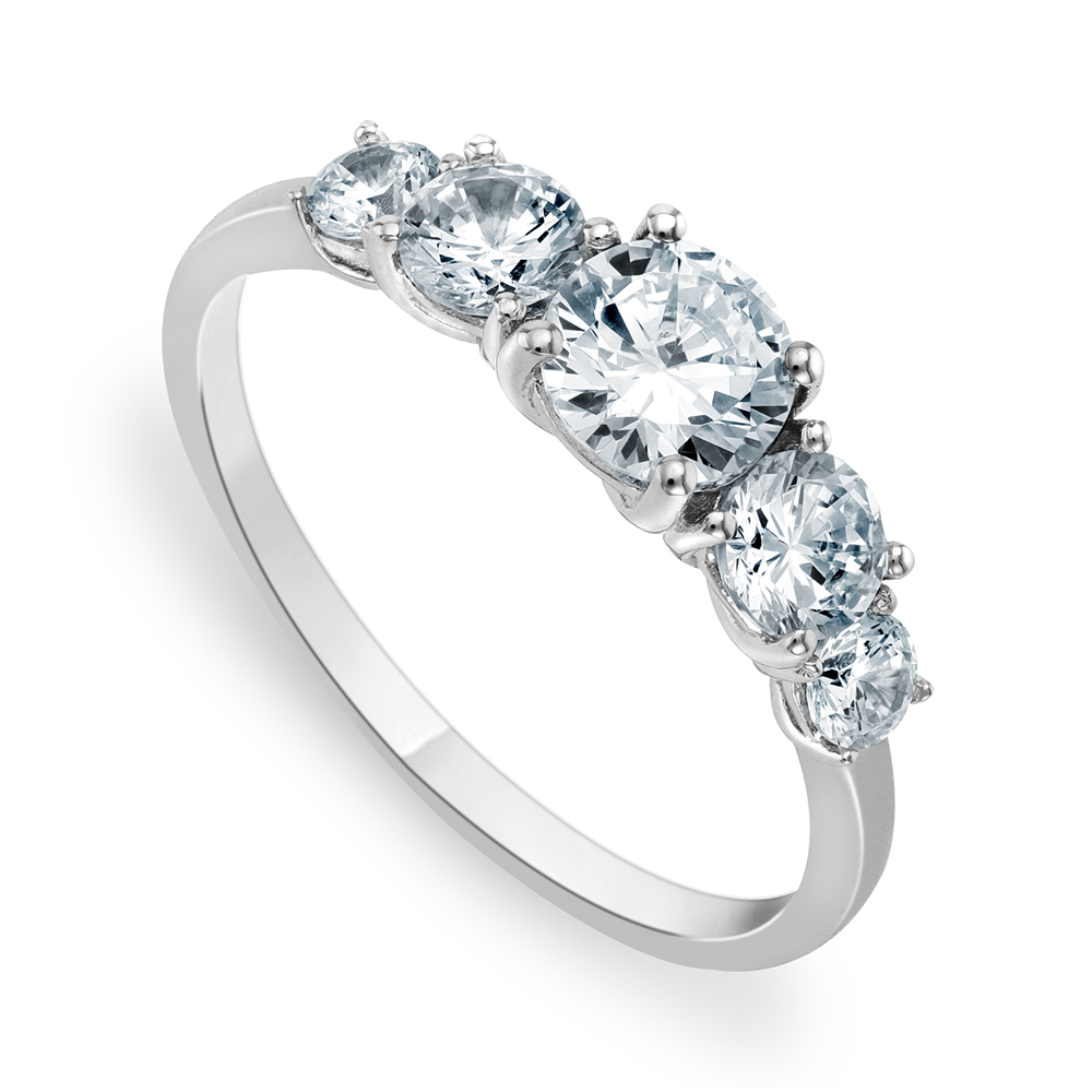 Sterling Silver Cubic Zirconia Women’s Classic Five Stone Ring