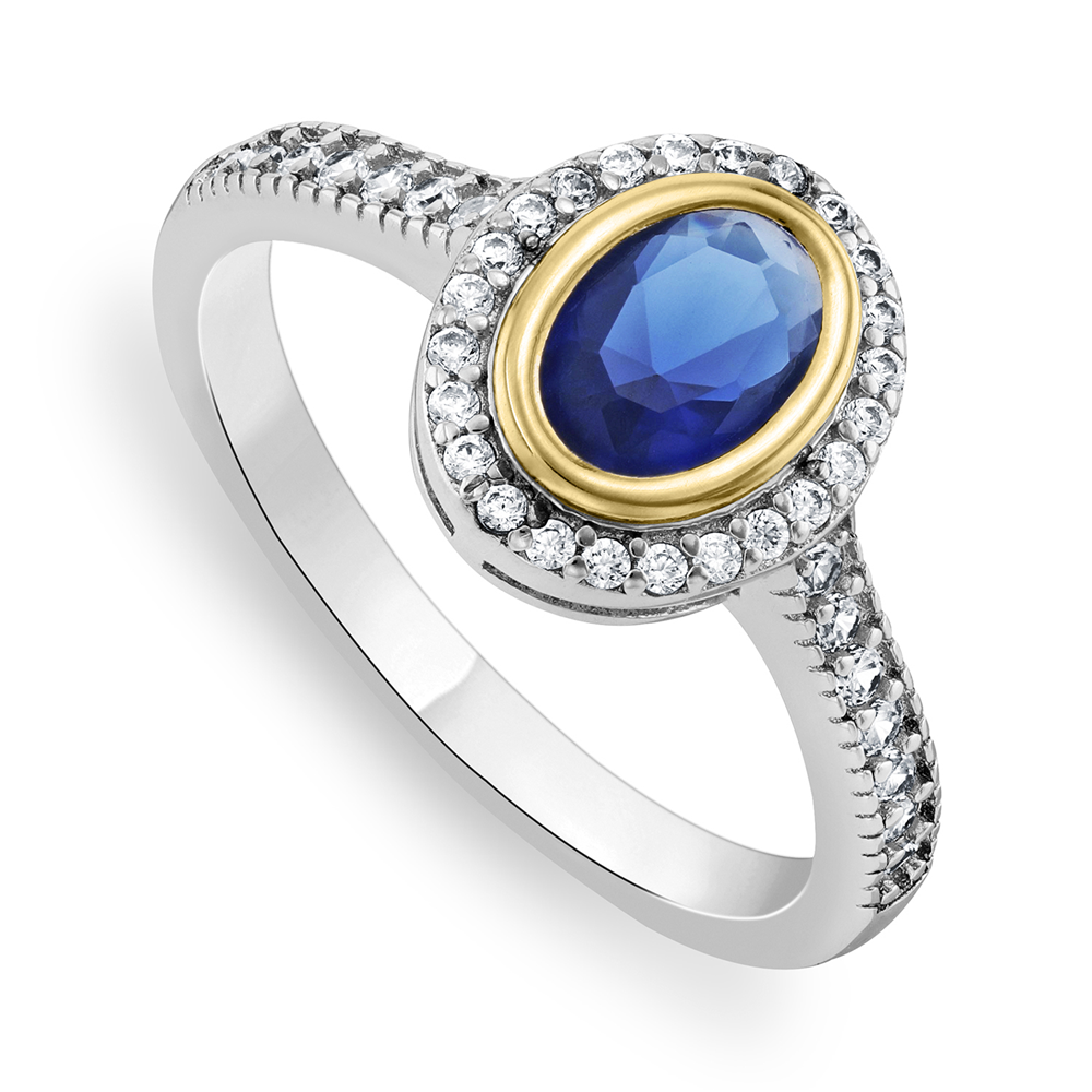 Yellow Gold & Sterling Silver Cubic Zirconia Oval Halo  Ring