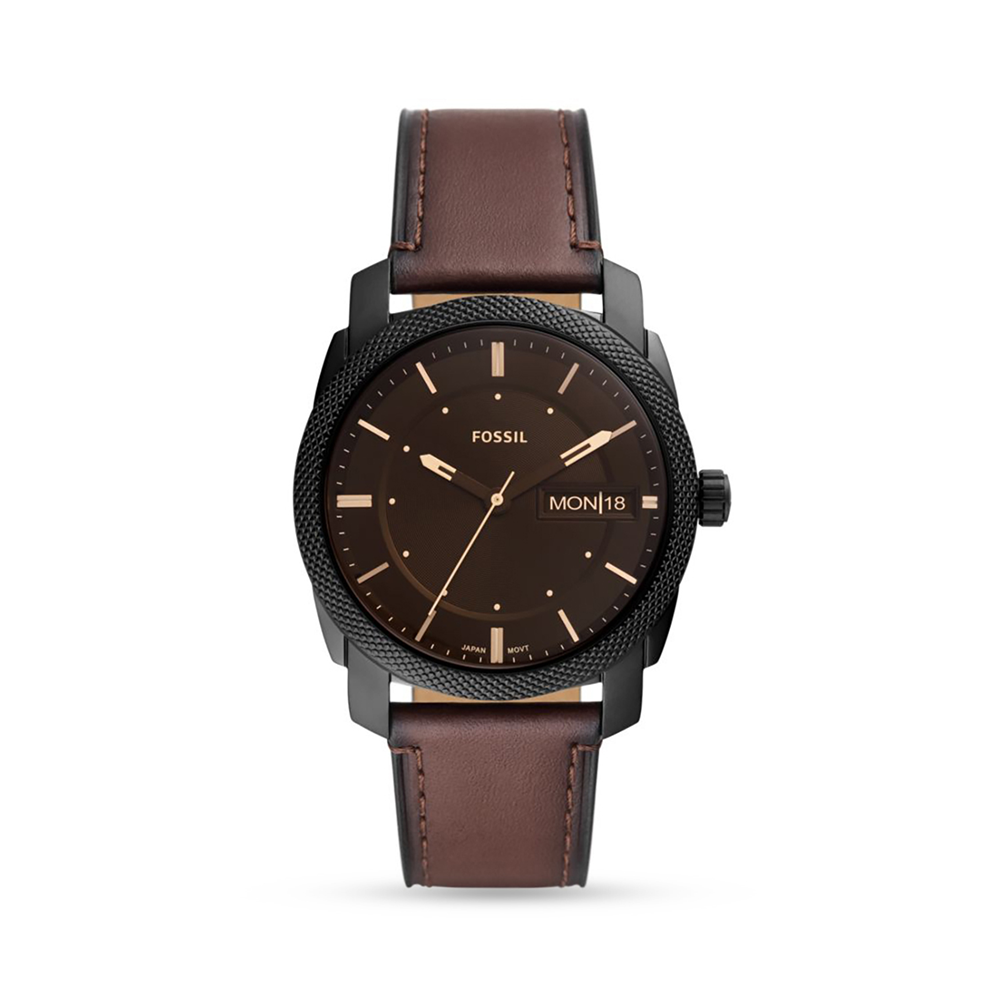 Fossil Men's Machine Black Toned & Brown Leather Watch