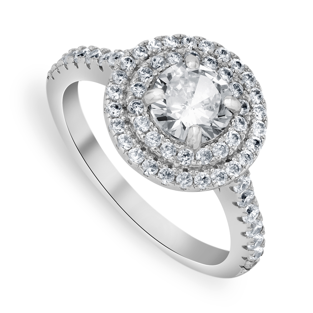 Sterling Silver Cubic Zirconia Round Double Halo Ring