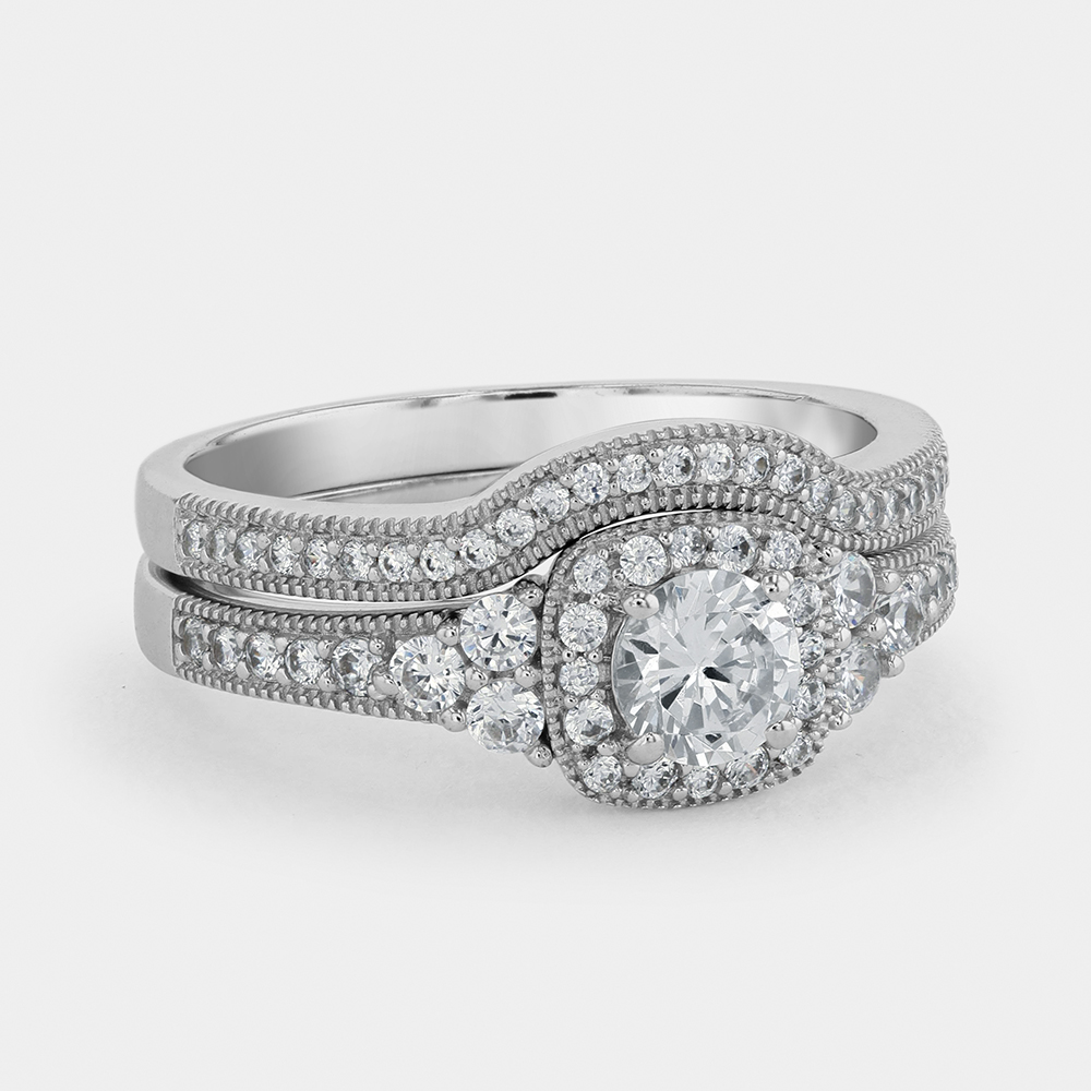 Cheté Sterling Silver Cubic Zirconia Women’s Cushion Twinset Ring