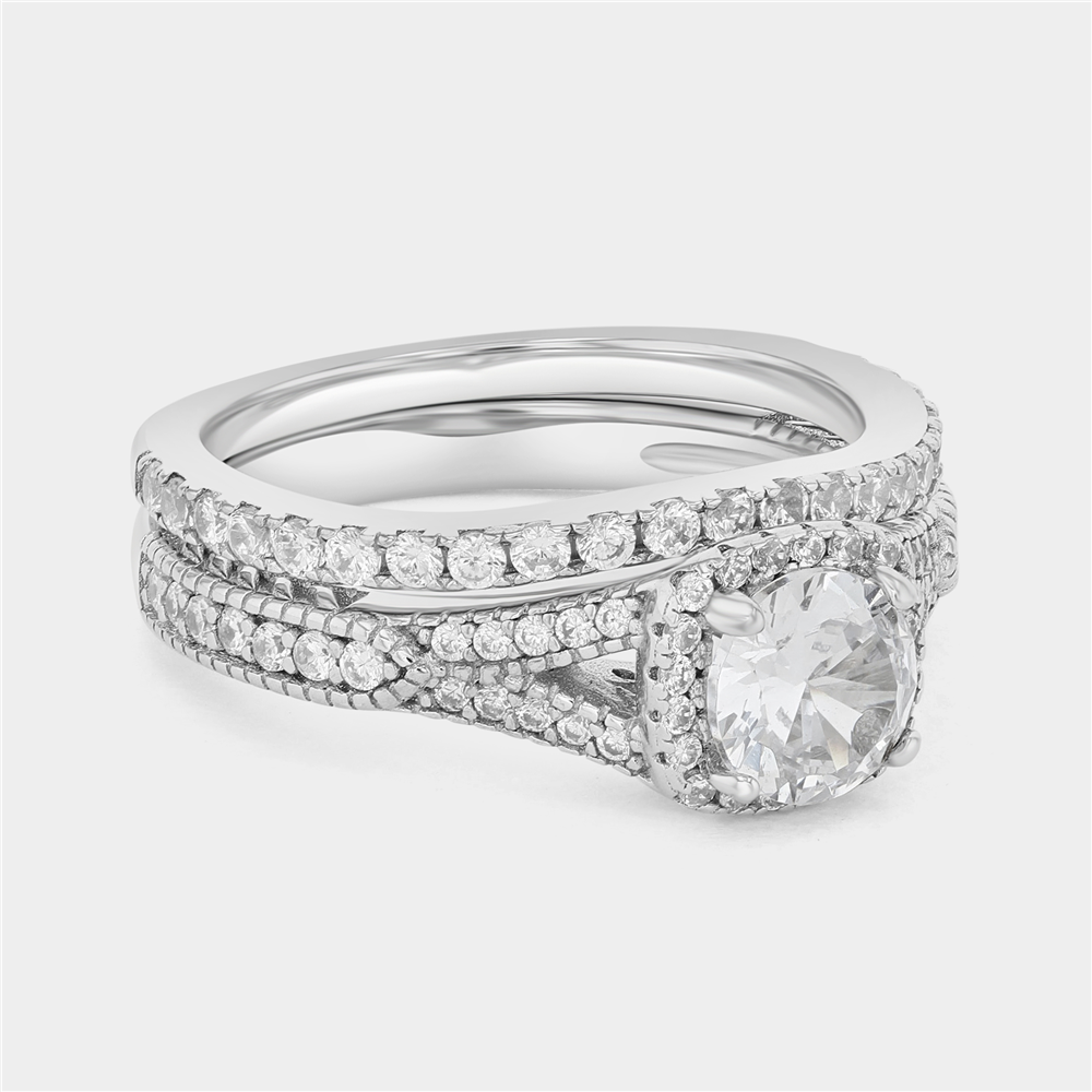 Sterling Silver Cubic Zirconia Cushion Halo Twinset Ring