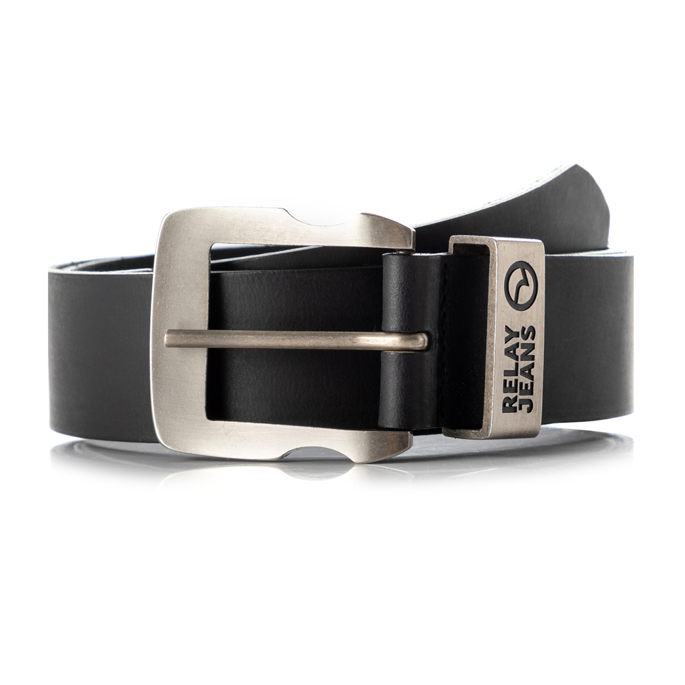 Relay Jeans Men's Premium Leather Buckle Black Belt 