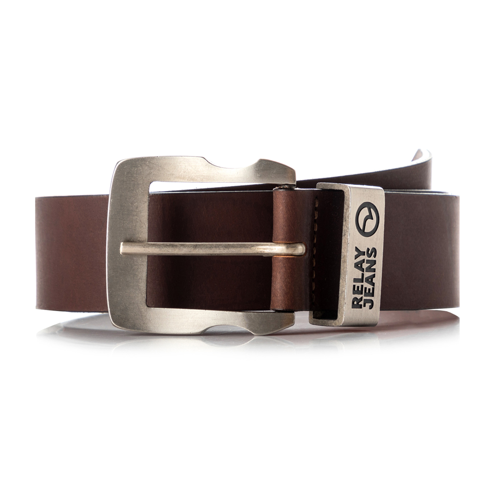 Relay Jeans Men's Premium Leather Brown Buckle Belt 