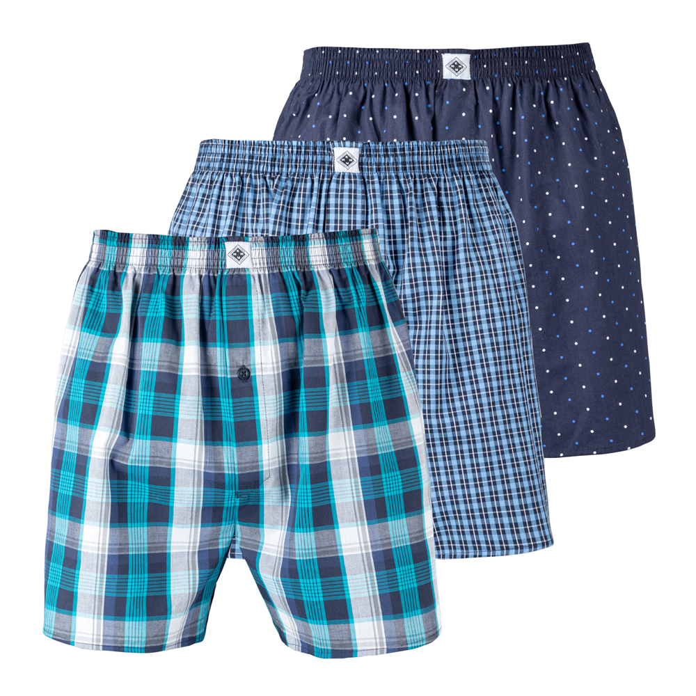 Markham Men's 3Pack Plaid and Dot Navy/Teal Boxers