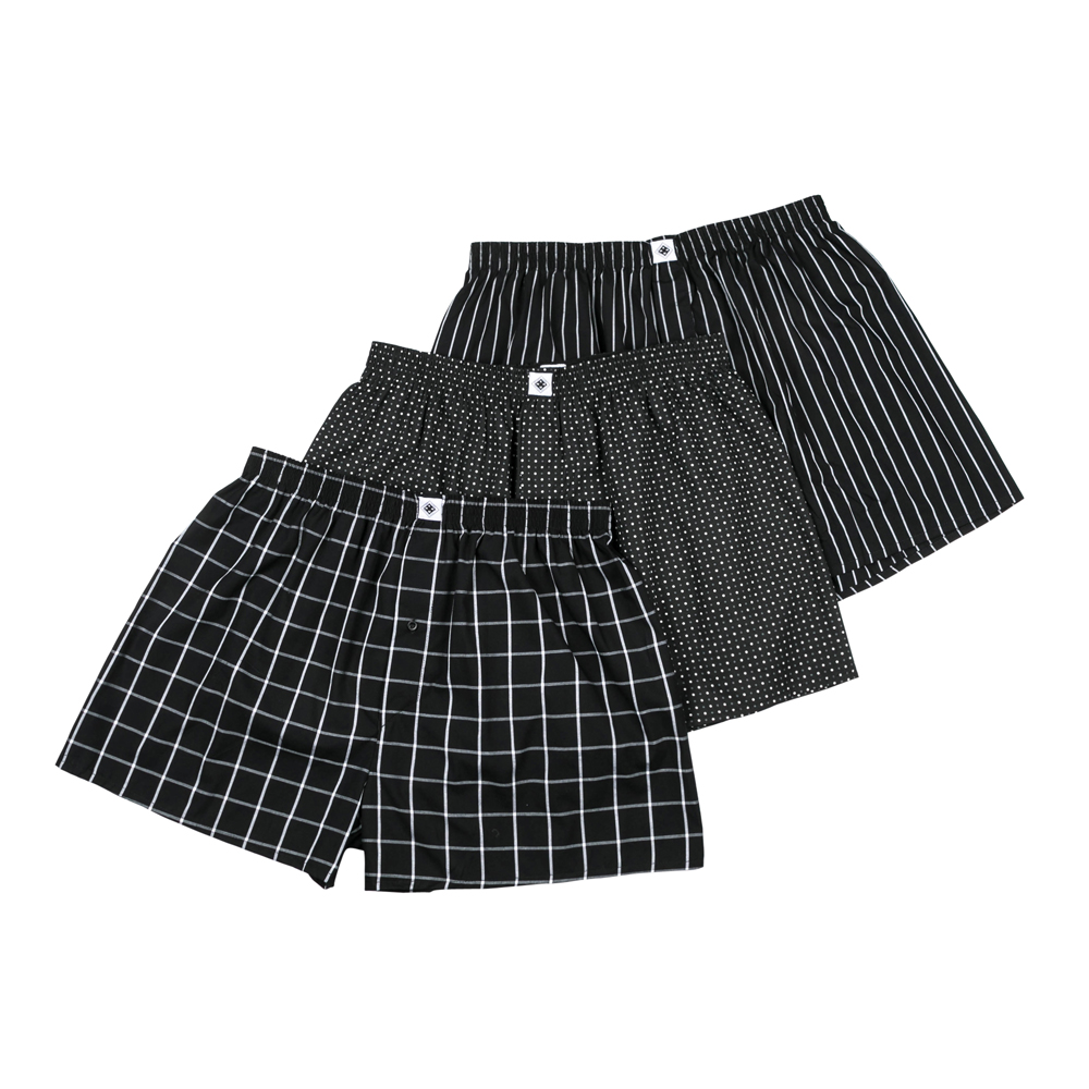 Markham Men's 3 Pack Gingham and Stripe Black Woven Boxer