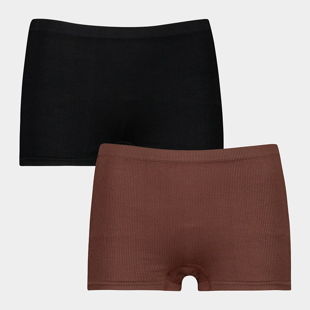 Exact Women's Black & Brown 2-Pack Ribbed Boy Leg Underwear