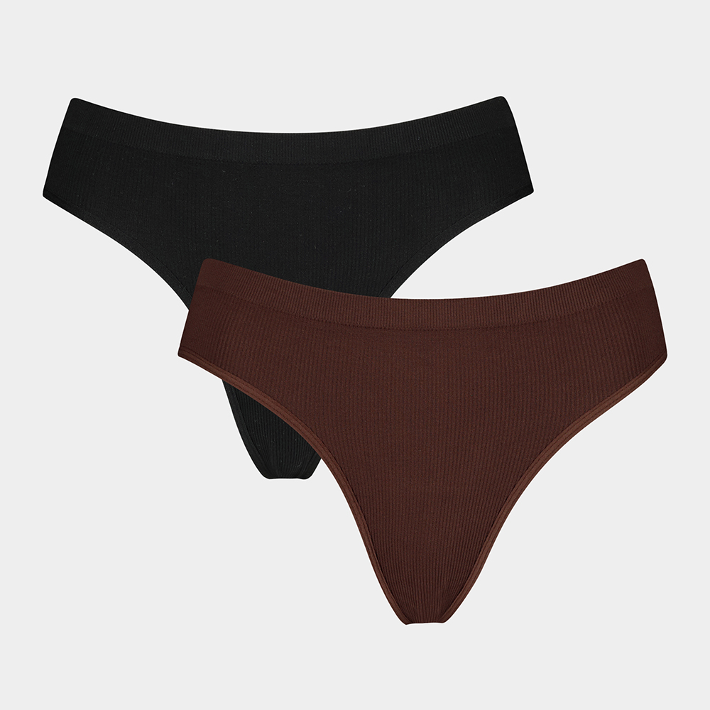 Exact Women's Black & Brown 2 Pack Seamless Thongs