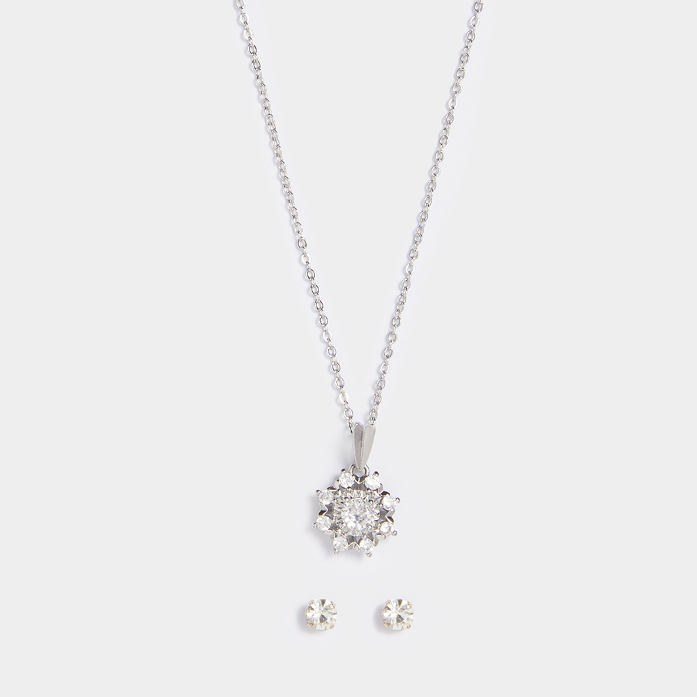Women's Silver Necklace & Earring Set