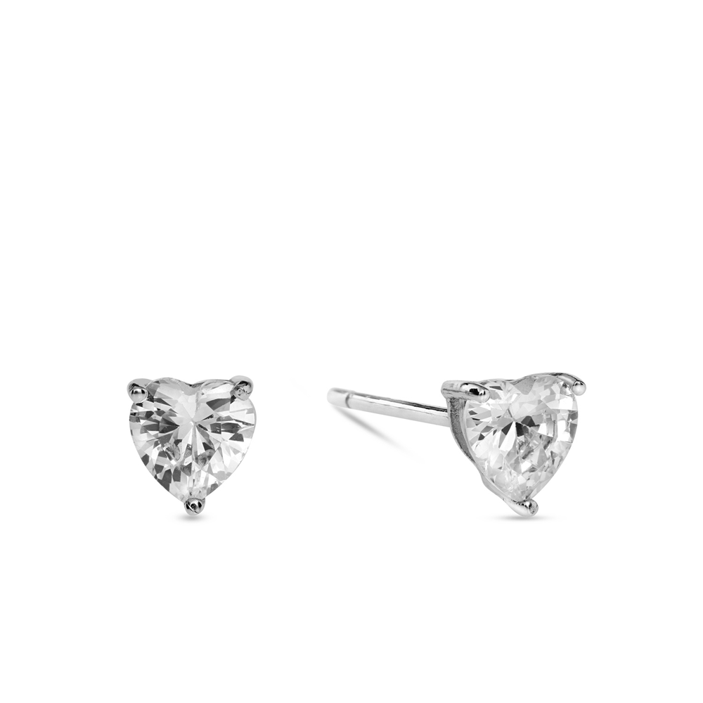 Sterling Silver Cubic Zirconia Heart Stud Earrings