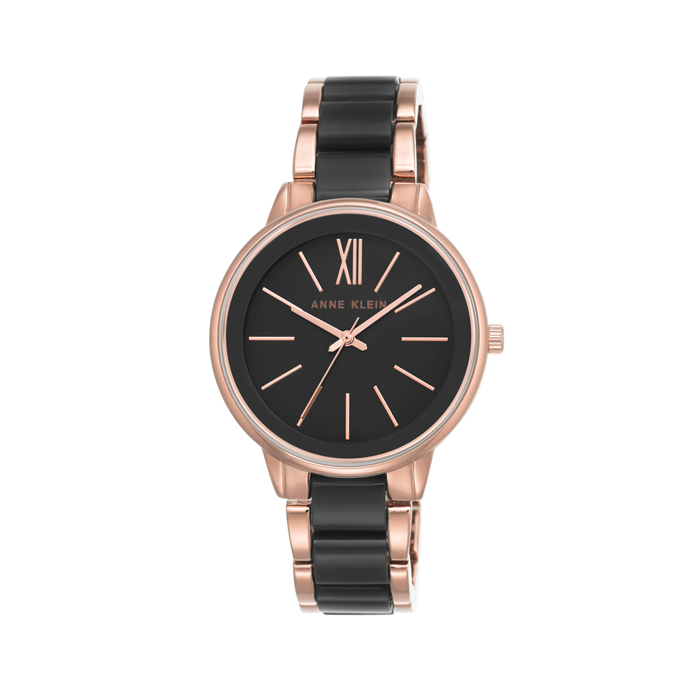 Anne Klein Black Resin & Rose-Tone Bracelet Ladies Watch