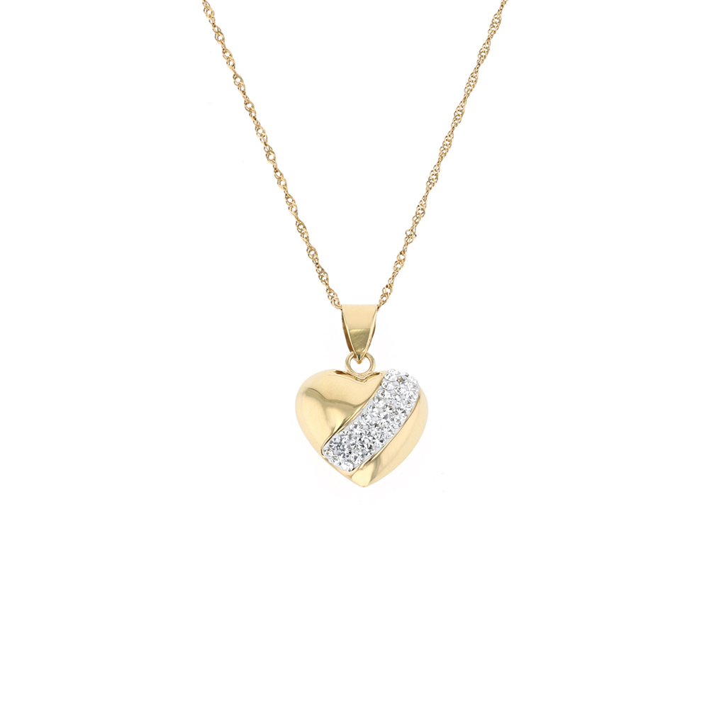 Yellow Gold & Sterling Silver bonded together Crystal Heart Pendant on a Chain