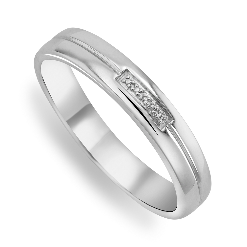 Sterling Silver Diamond Men’s Wedding Band
