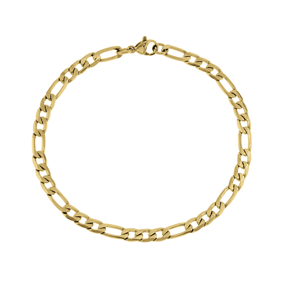 Stainless Steel Gold Tone Men's Figaro Bracelet