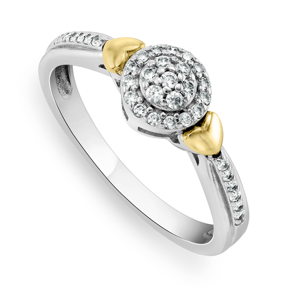 Yellow Gold & Sterling Silver, Cubic Zirconia Halo Ring