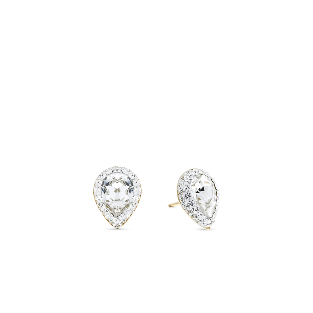 Sterling Silver & Yellow Gold Crystal Pear Halo Stud Earrings