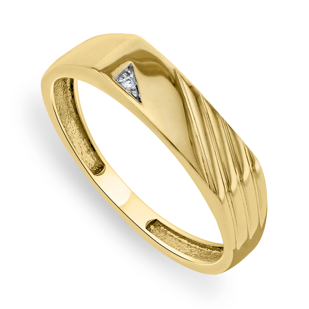 Yellow Gold & Diamond Men's Diagonal Design Dress Ring