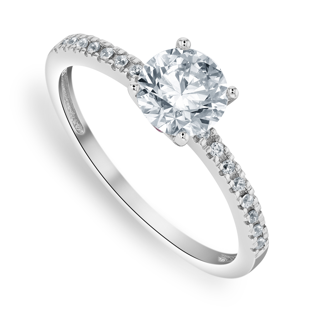 White Gold Moissanite Pavé Solitaire Women’s Ring