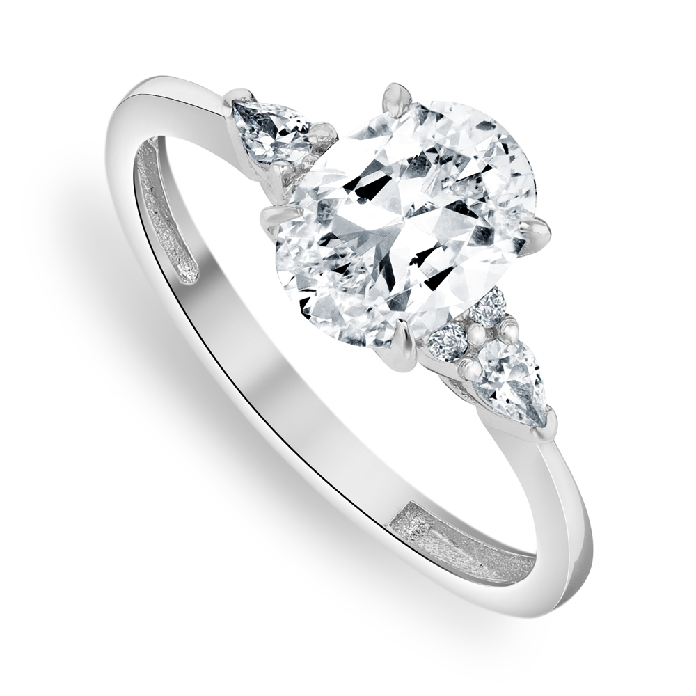 White Gold Moissanite Oval Side Detail Women’s Ring