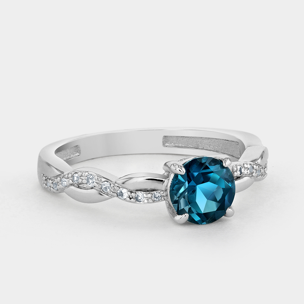 White Gold Diamond & London Blue Topaz Round Ring