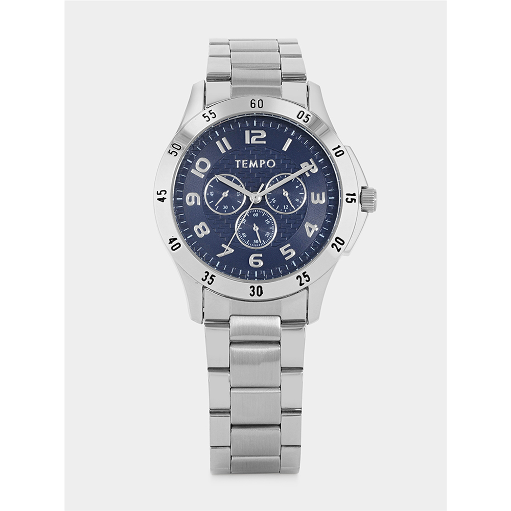 Tempo Men’s Silver Plated Blue Multifunction Dial Bracelet Watch