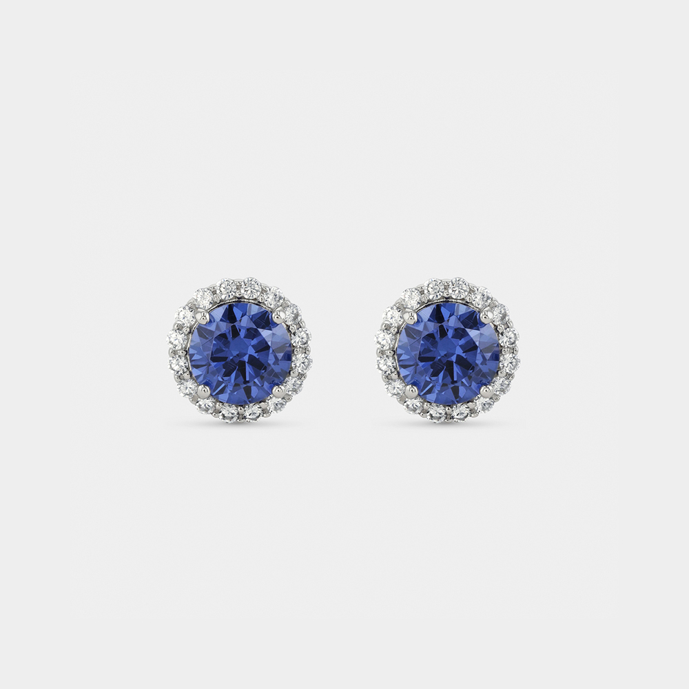 Cheté Sterling Silver Blue Cubic Zirconia Women’s Round Halo Stud Earrings