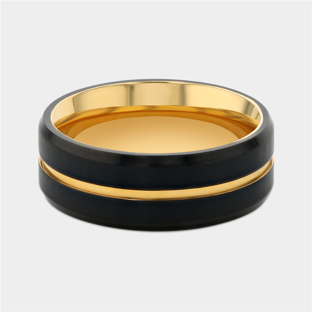 Stainless Steel 2-Tone Gold Plated Centre Stripe Ring