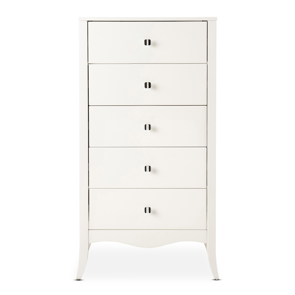 Scarlet 5 Drawer Tallboy White Lacquer