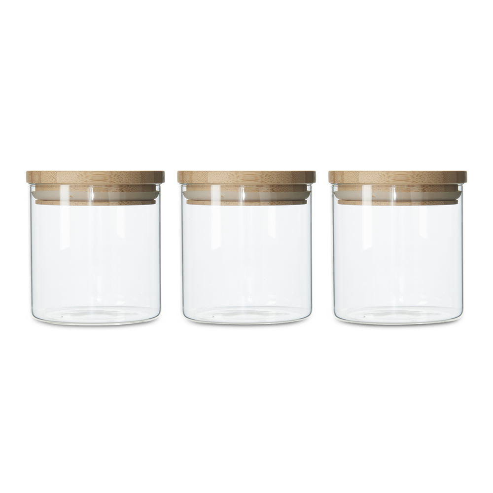 glass container with bamboo lid 3pc