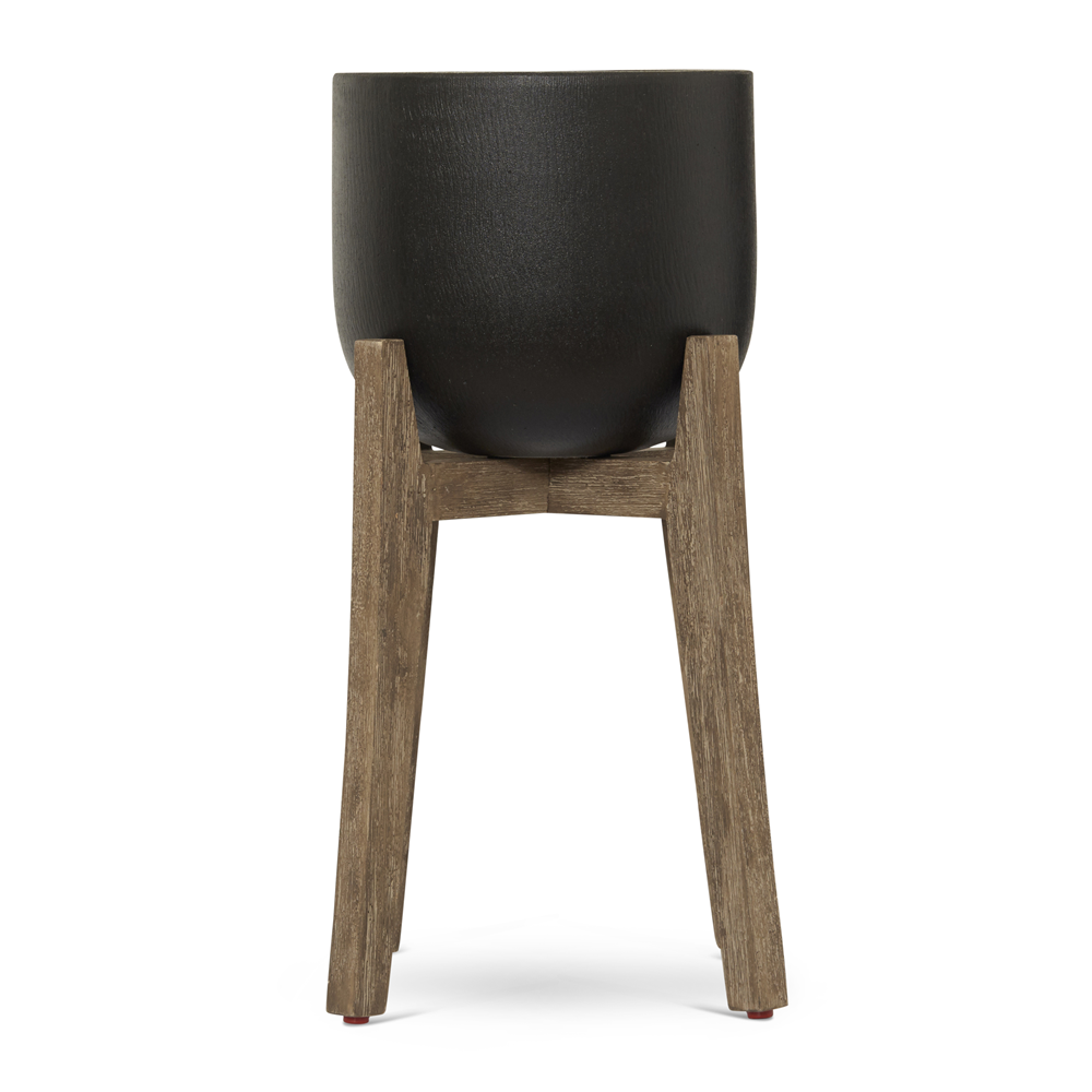 planter ficonstone black on acacia wood stand 64.5cm