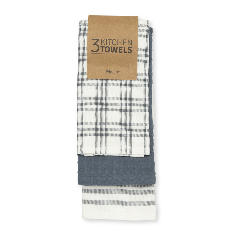 kitchen towel blue terry & waffle 3pack